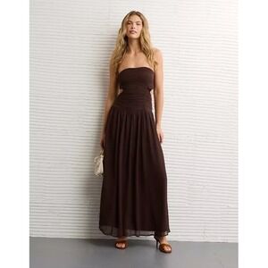 American Eagle Brown Smocked Shirred Tube Top Maxi Dress Size M New With Tags